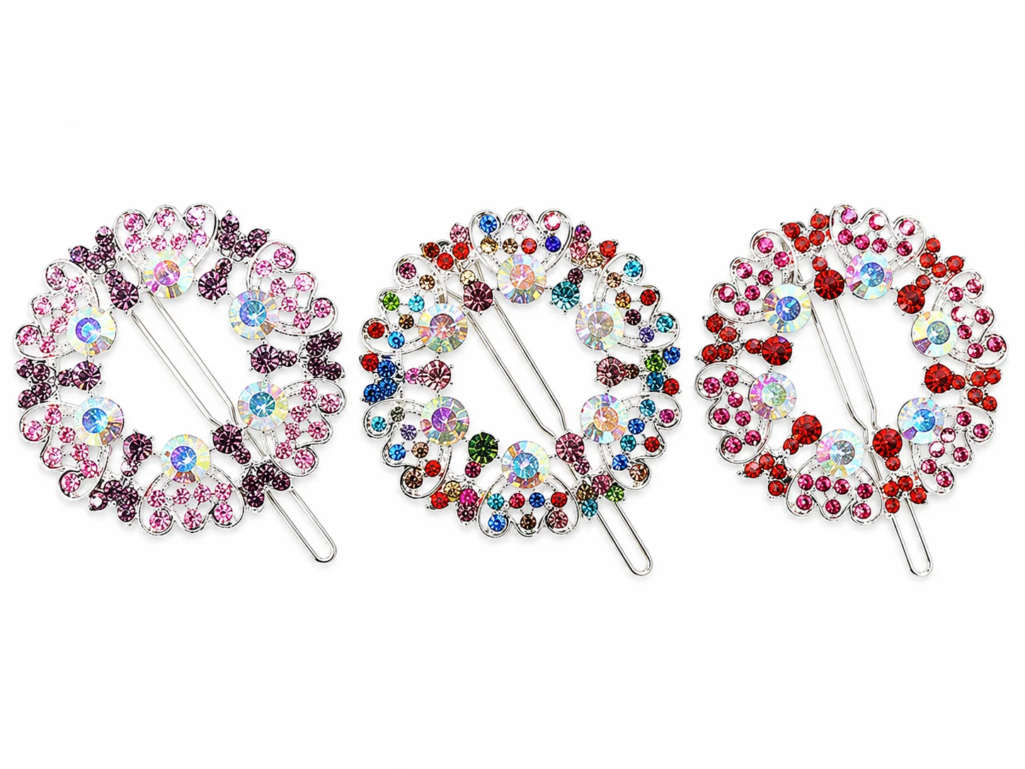 METAL Rhinestone Hair Pin Set – Floral Circle Design