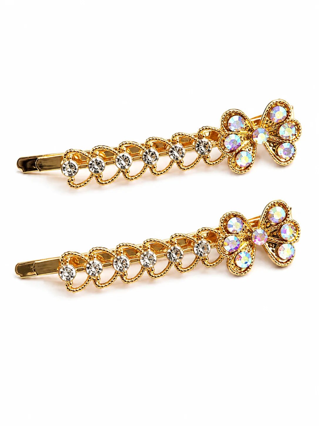Elegant Gold Flower Rhinestone Hair Clip Set – 2 Pieces