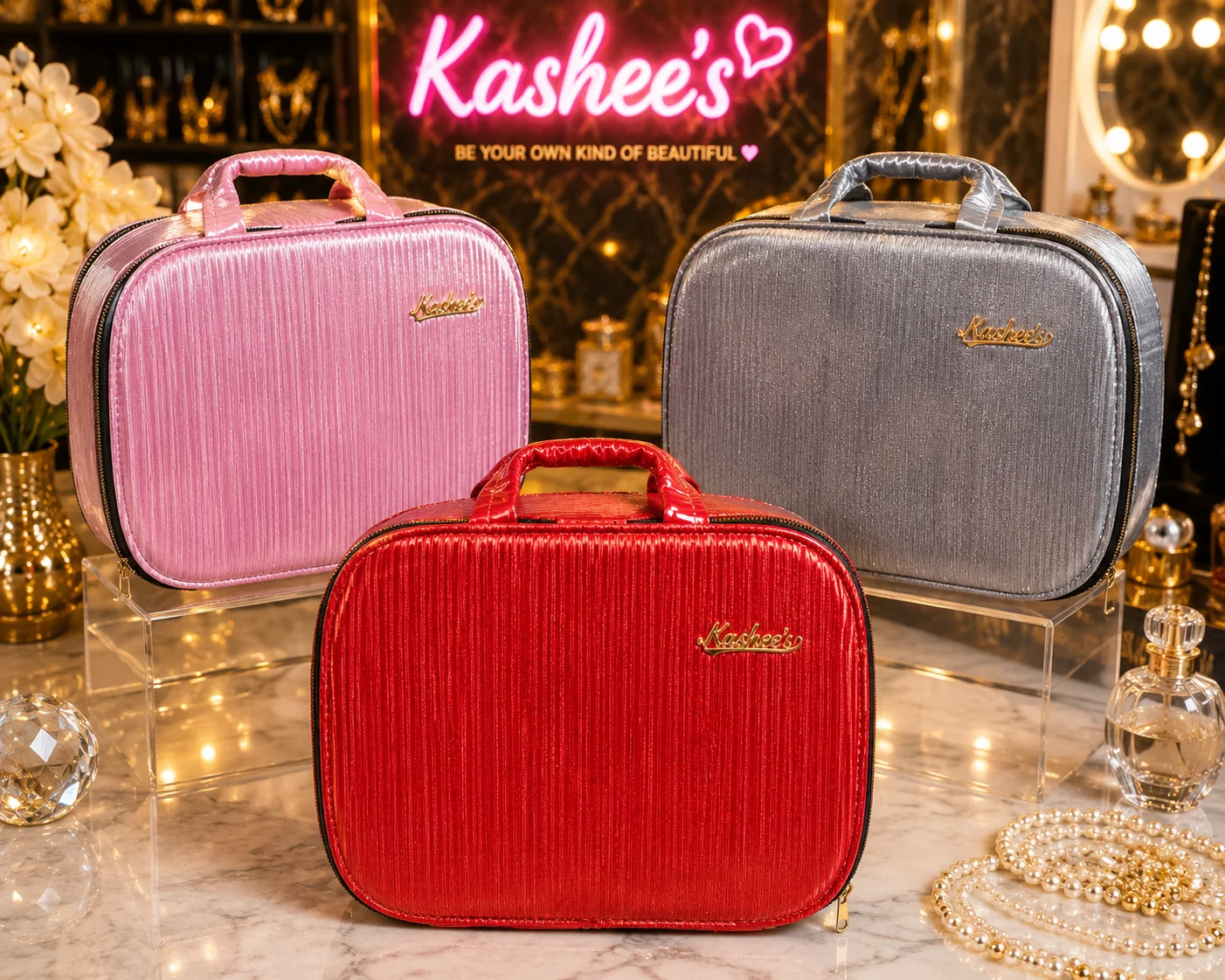 3-Piece Luxury Velvet Makeup & Cosmetic Bag Set –