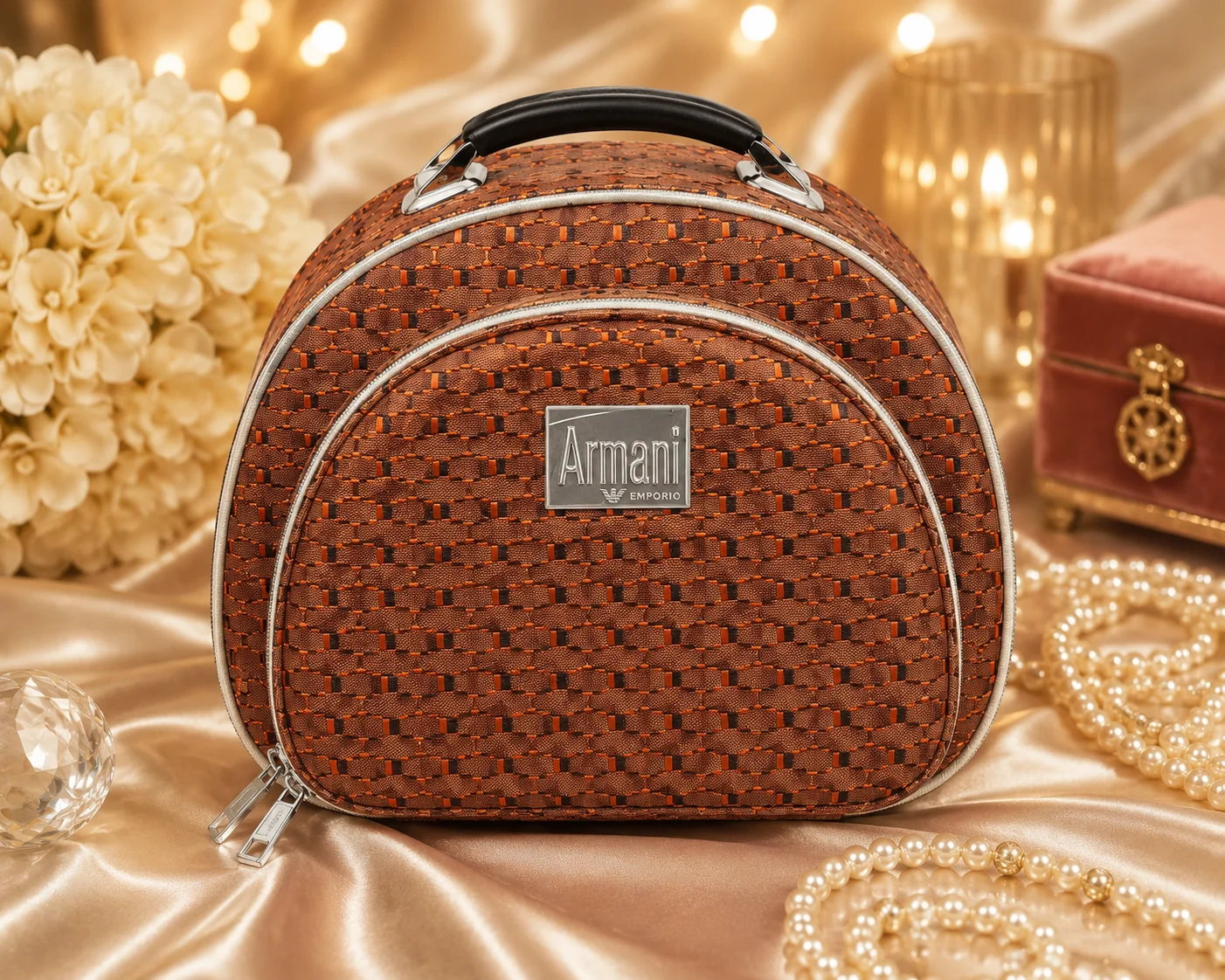 Luxury Premium Cosmetic & Travel Makeup Bag – Brown Pattern Organizer