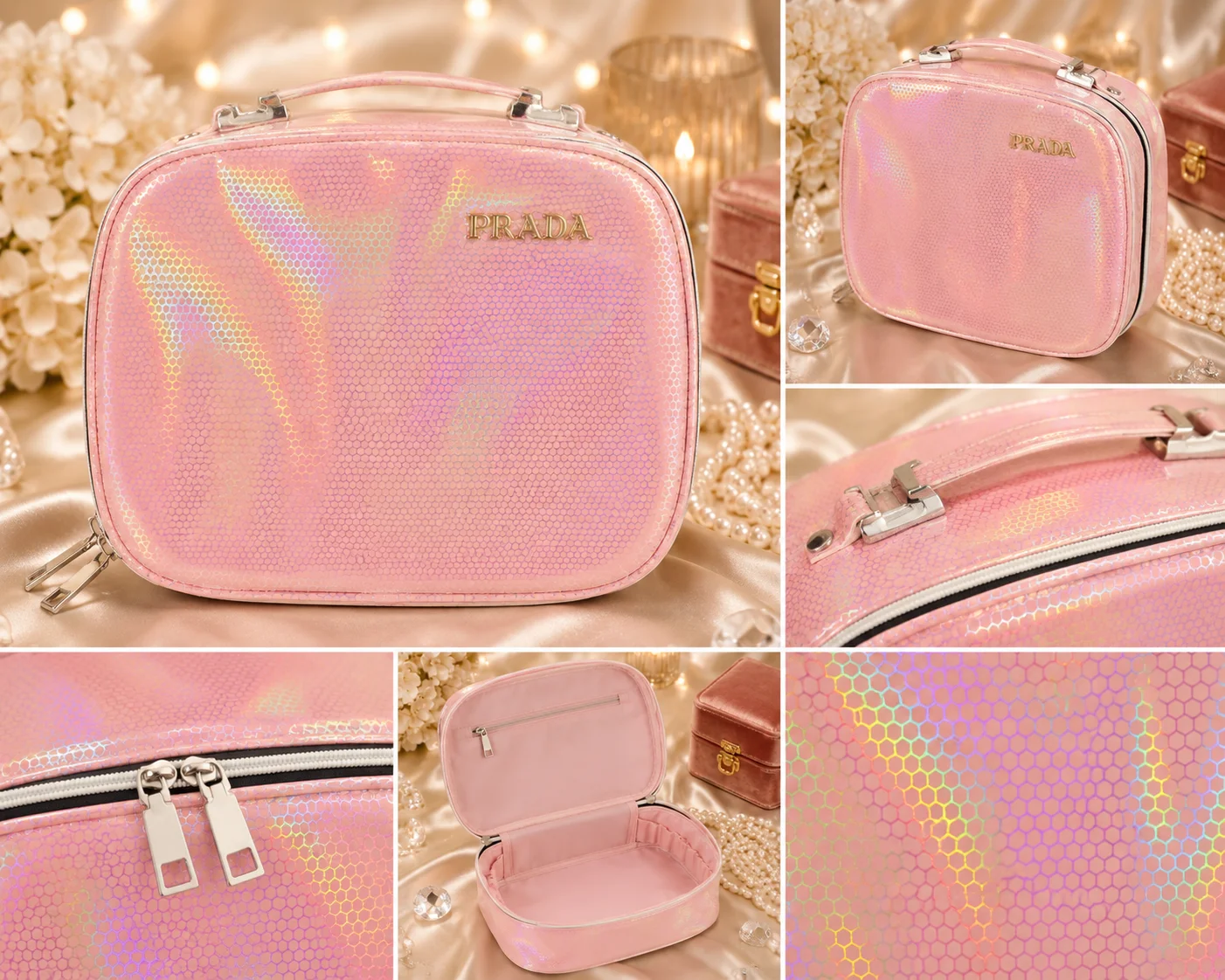 Luxury Holographic Pink Cosmetic & Makeup Travel Organizer Bag