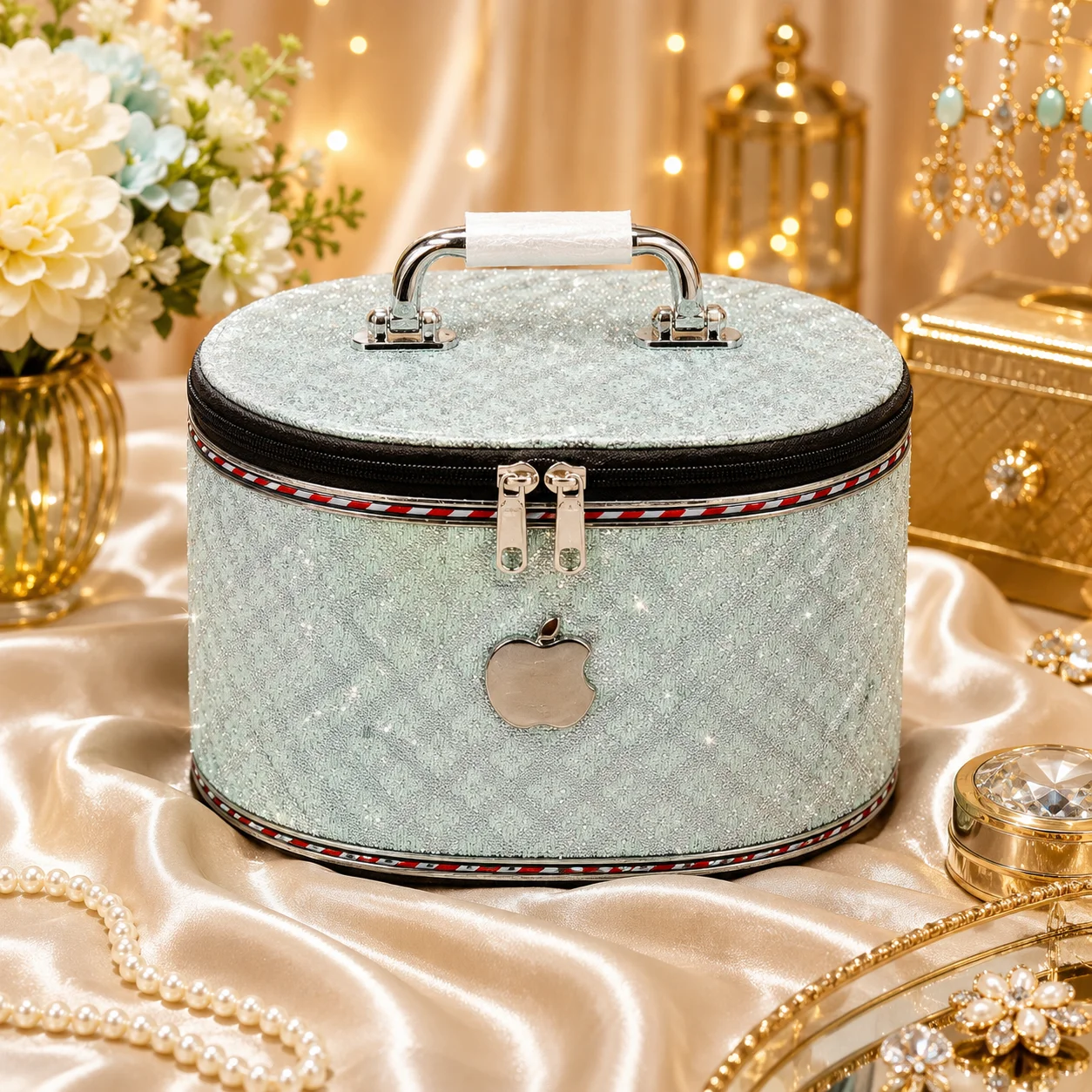 Luxury Glitter Makeup & Jewelry Storage Box – Premium Travel Vanity Organizer
