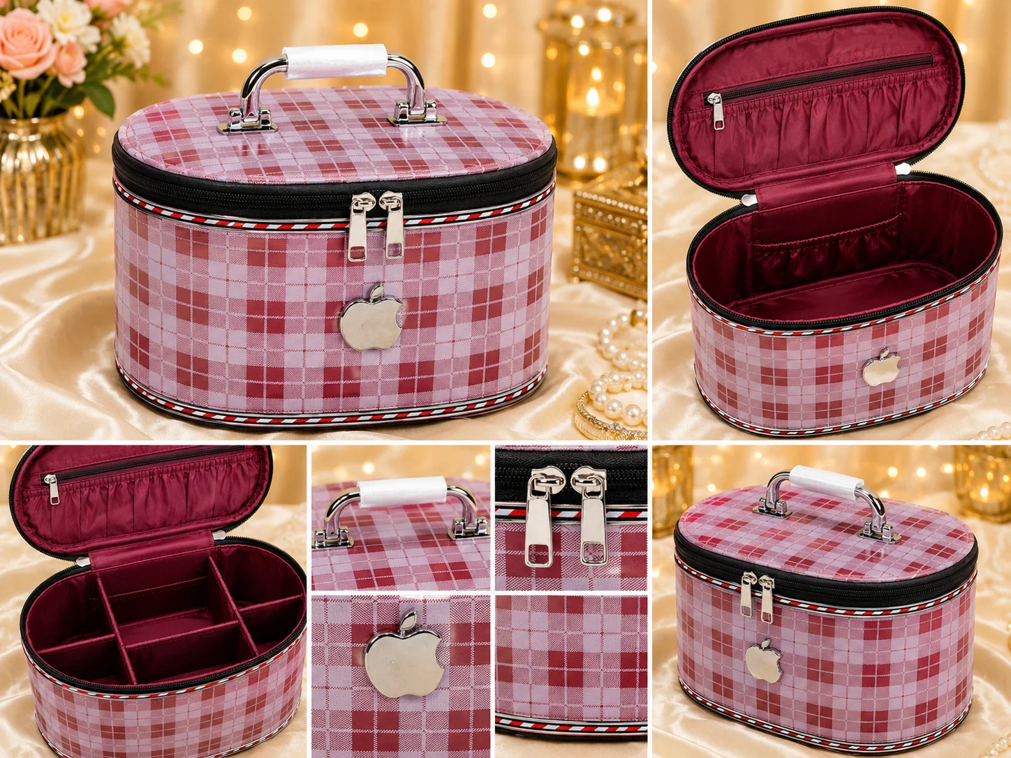 Luxury Pink Checkered Makeup & Jewelry Storage Box