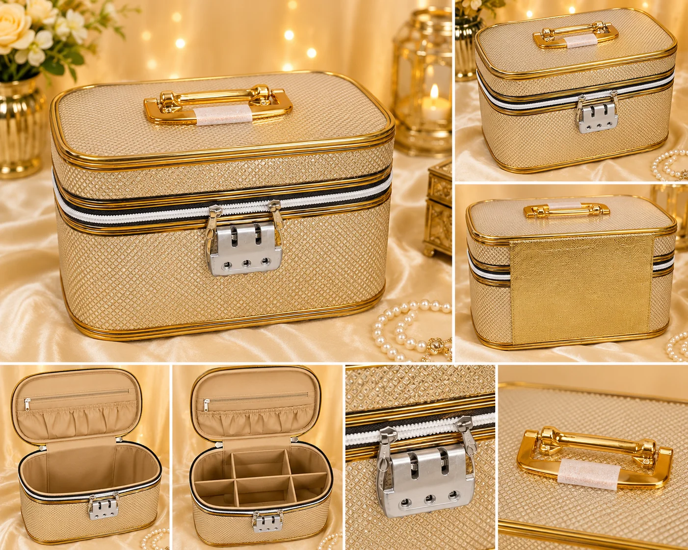 Luxury Gold Makeup & Jewelry Storage Beauty Box