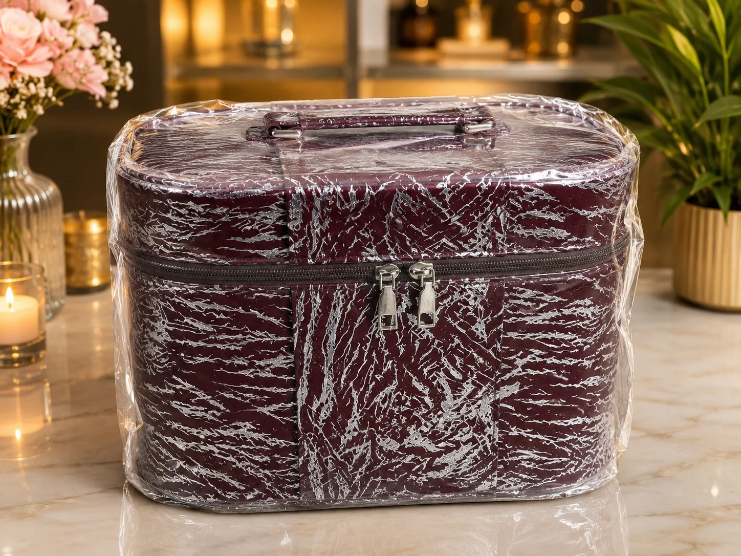 Luxury Maroon Marble Makeup & Jewelry Storage Box