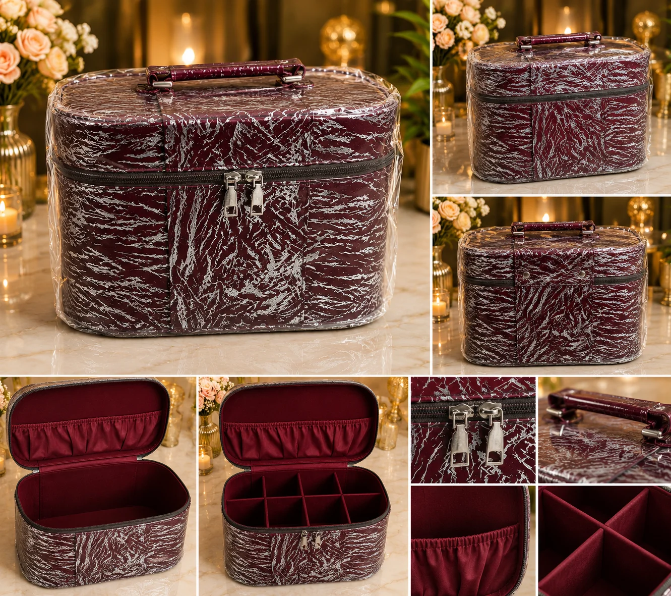 Luxury Maroon Marble Makeup & Jewelry Storage Box