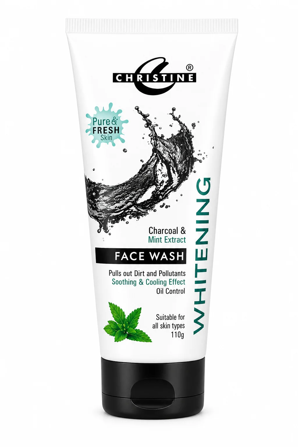 Christine Whitening Face Wash with Charcoal & Mint Extract (110g)