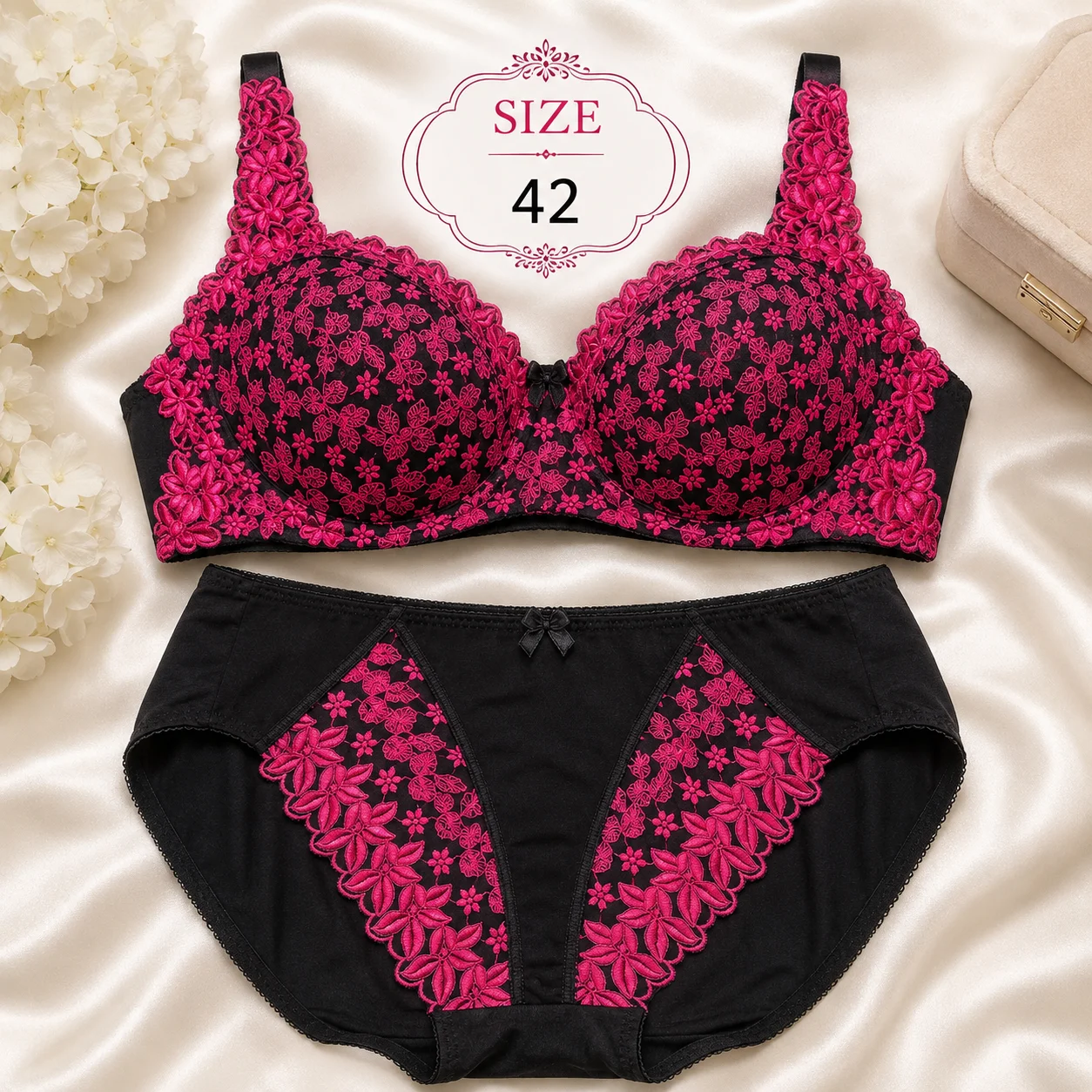 Premium Black & White Embroidered Bra & Panty Set | Available Sizes 32, 34, 36, 38, 40 & 42
