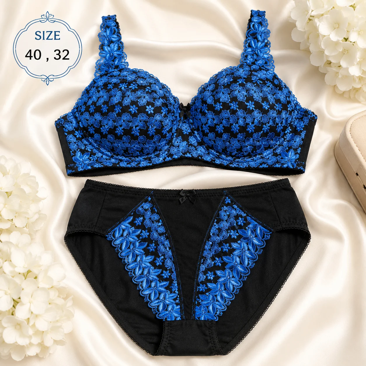 Premium Black & White Embroidered Bra & Panty Set | Available Sizes 32, 34, 36, 38, 40 & 42