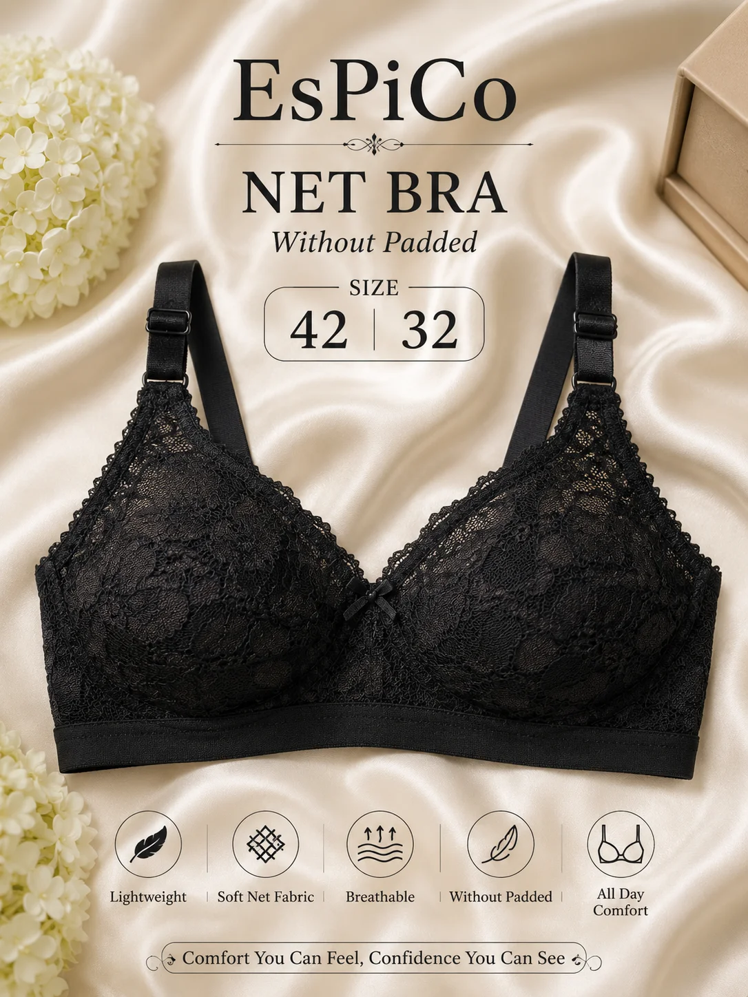 EsPiCo Women's Soft Net Bra (Without Padded) Available Sizes 32 40 42