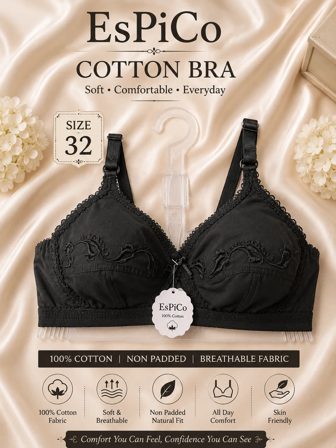 EsPiCo Premium Cotton Bra – Soft, Comfortable & Non-Padded | Available Size 32