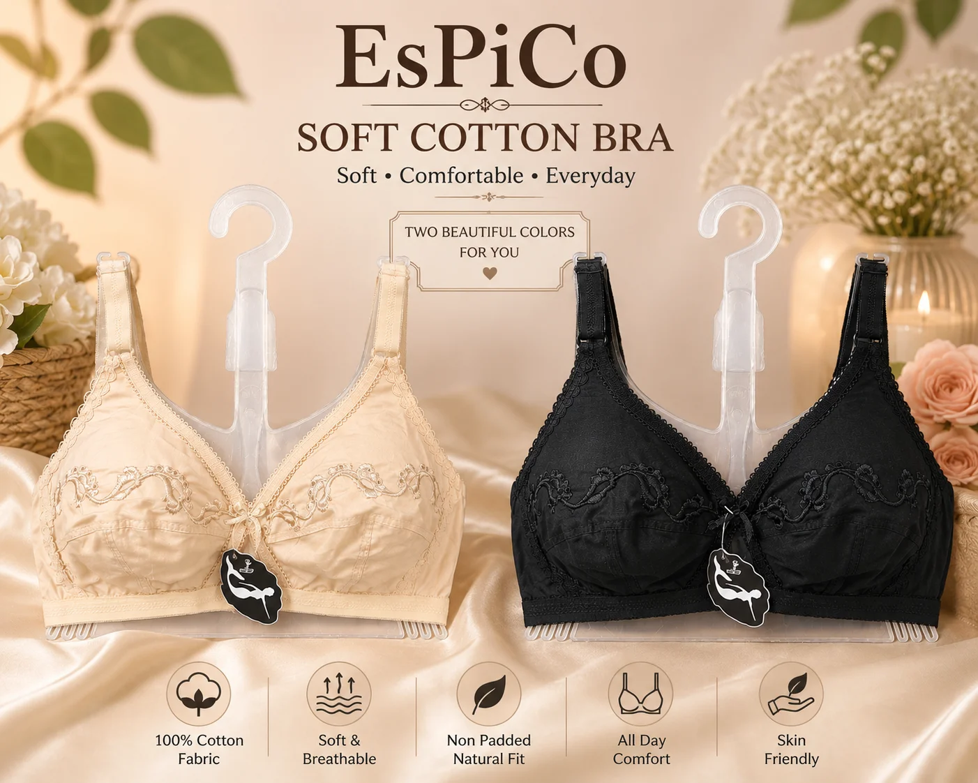 EsPiCo Premium Cotton Bra – Soft, Comfortable & Non-Padded | Available Size 32