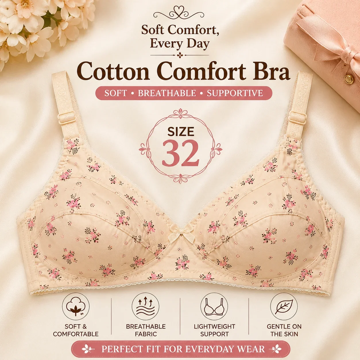 Premium Floral Print Cotton Bra | Available Size 32