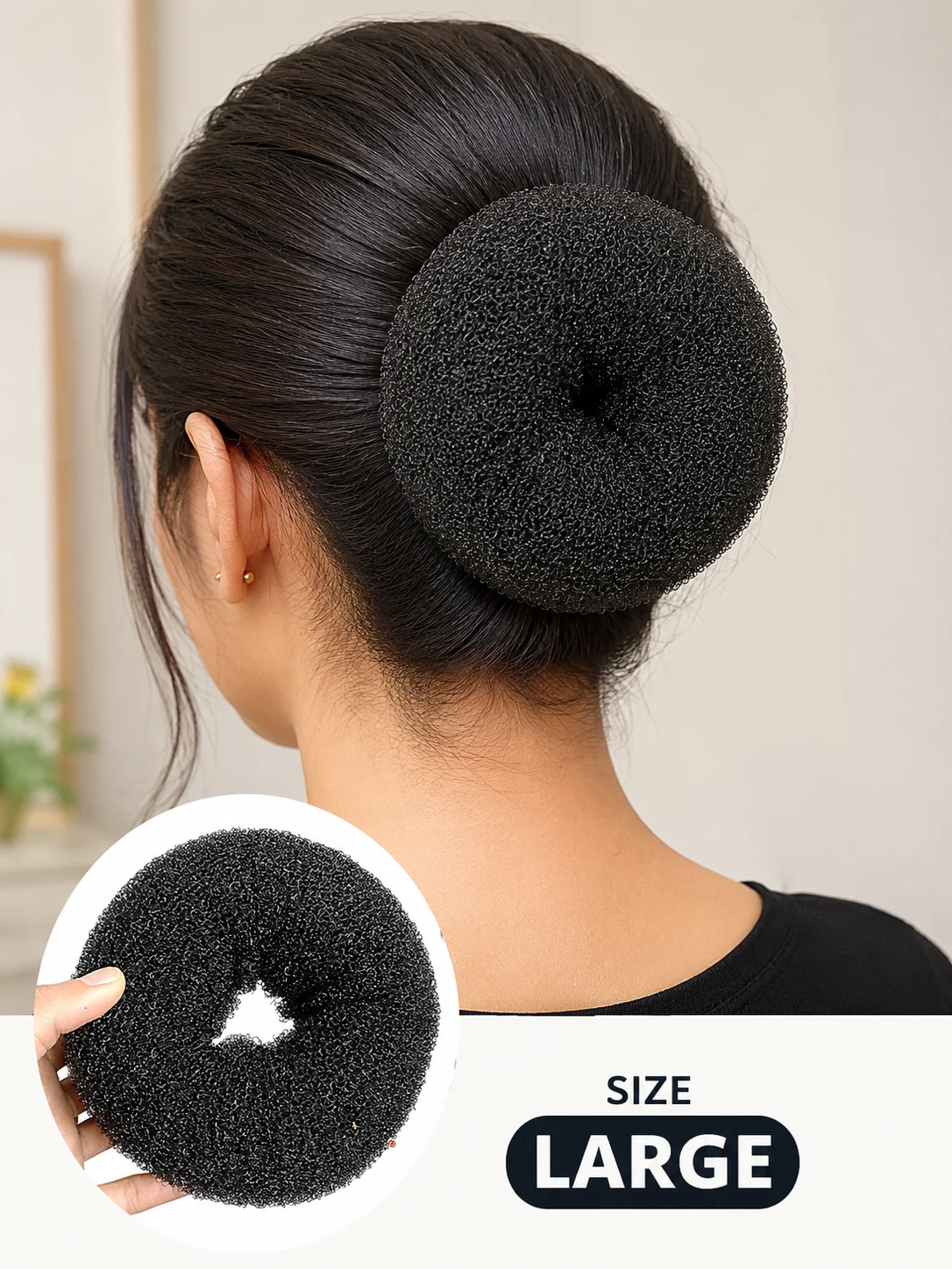 Large Hair Donut Bun Maker Sponge – Black Hair Bun Ring for Women