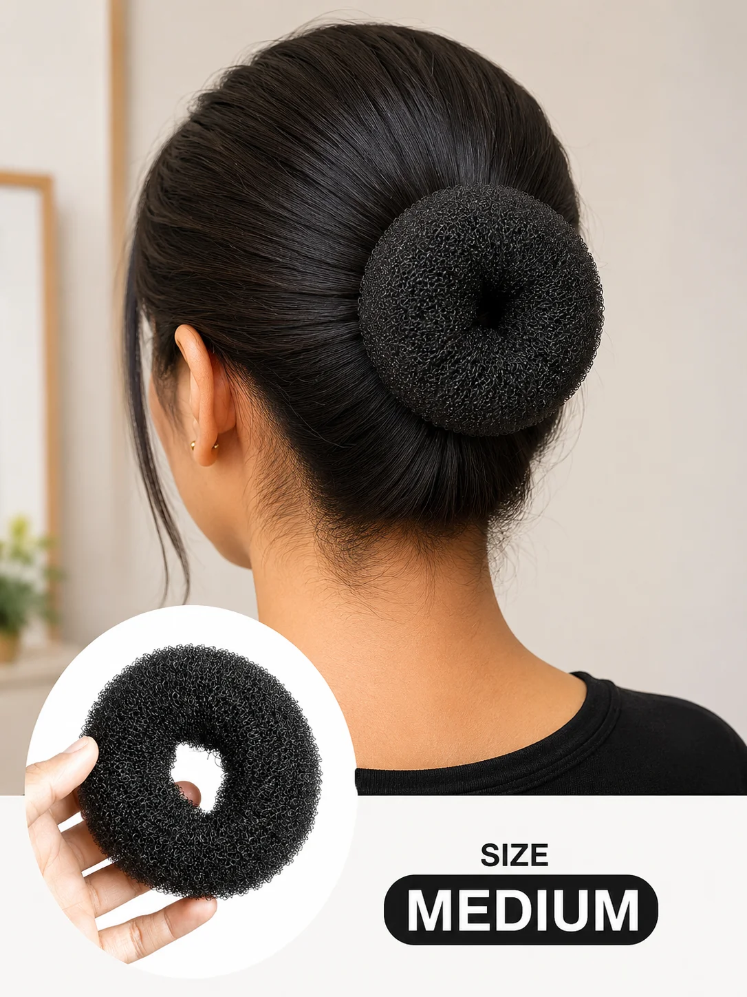 Medium Hair Donut Bun Maker Sponge – Black Hair Bun Ring for Women