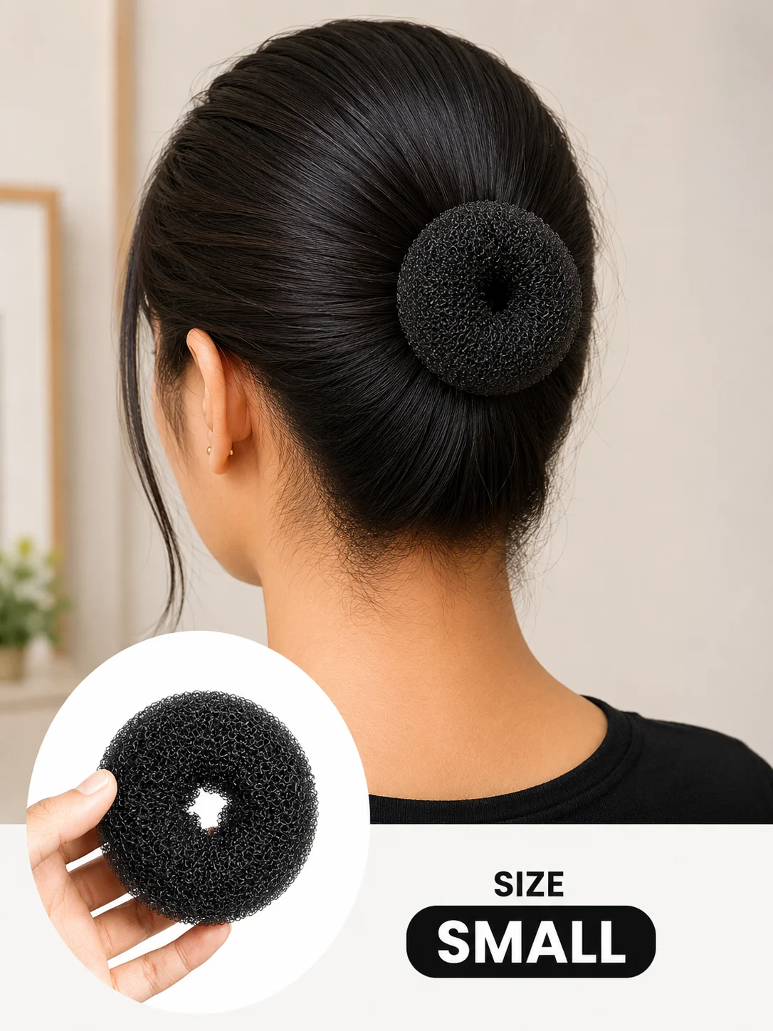 Small Hair Donut Bun Maker Sponge – Black Hair Bun Ring for Women