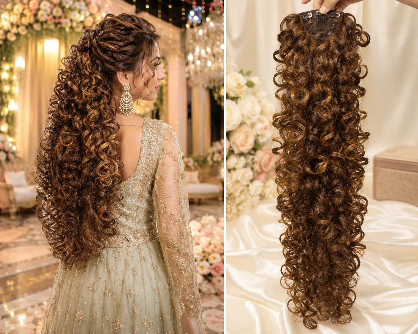 Kashee's Larii Curly Hair Extension | Long Bridal Ponytail Hairpiece | Premium Hair Extension