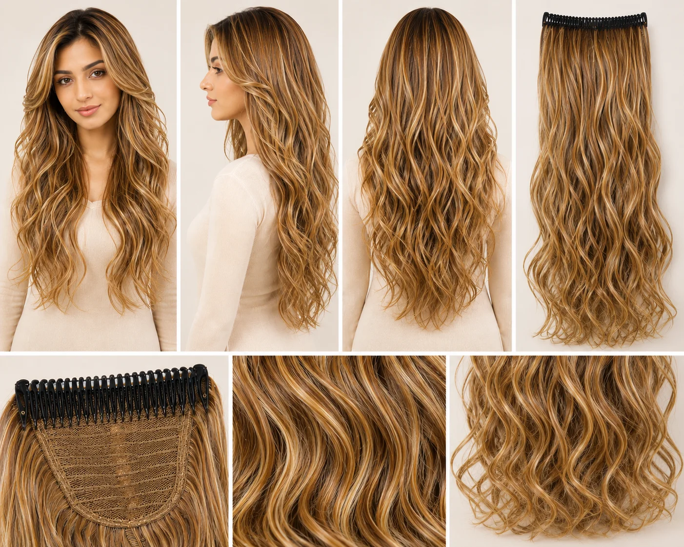 4 Color Claw Clip Hair Extensions Set