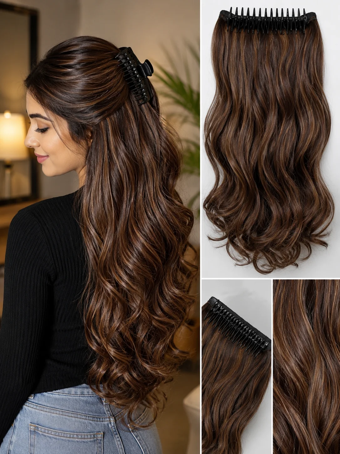 4 Color Claw Clip Hair Extensions Set