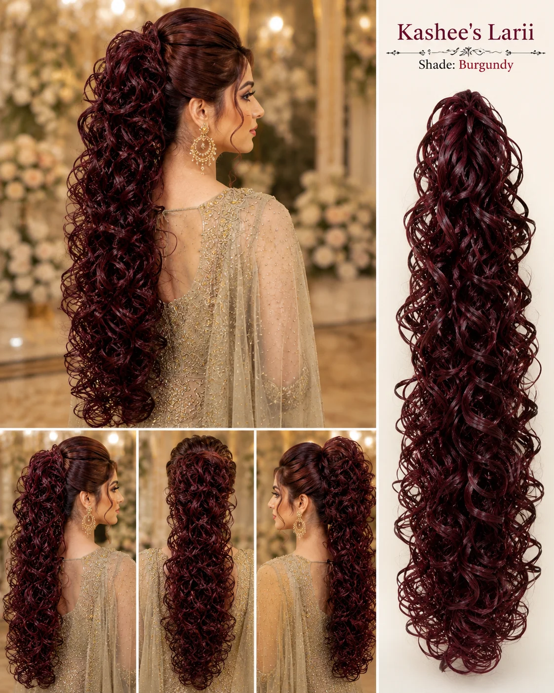 Kashee's Larii Curly Hair Extension Set – Burgundy, Black & Dark Brown