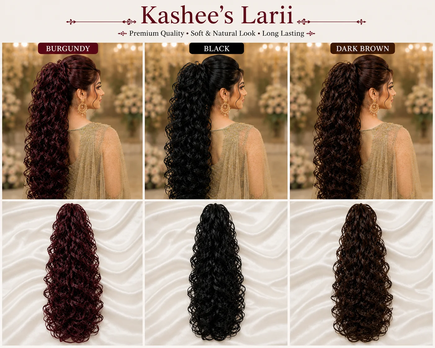 Kashee's Larii Curly Hair Extension Set – Burgundy, Black & Dark Brown