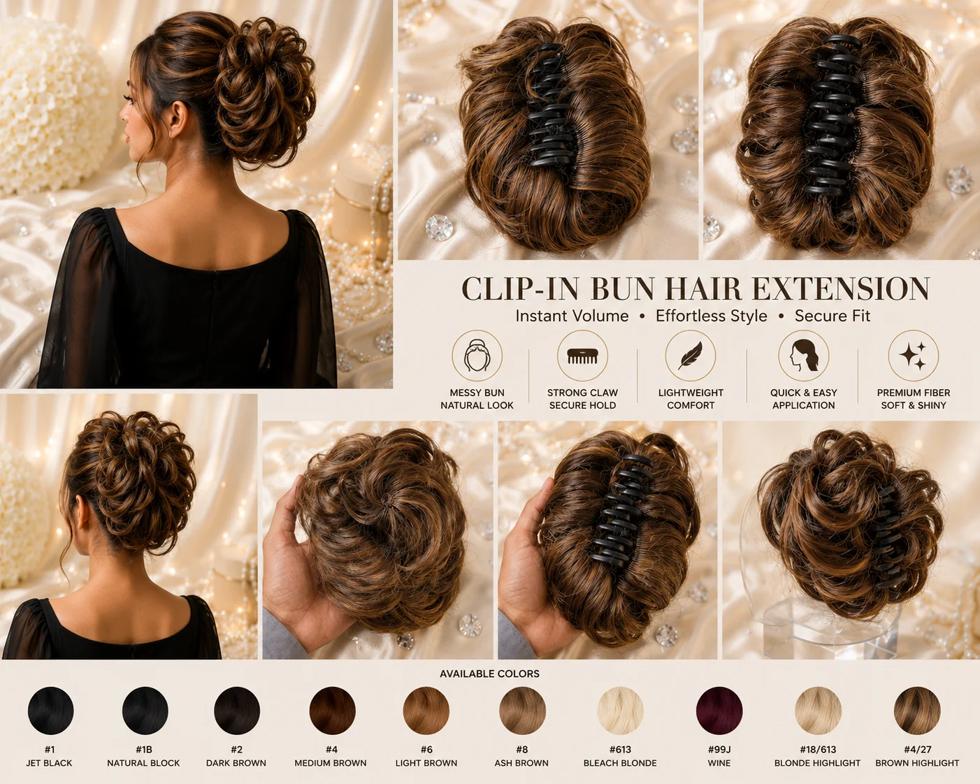 Hair Bun Extension Collection | Synthetic Claw Clip Hair Bun for Women