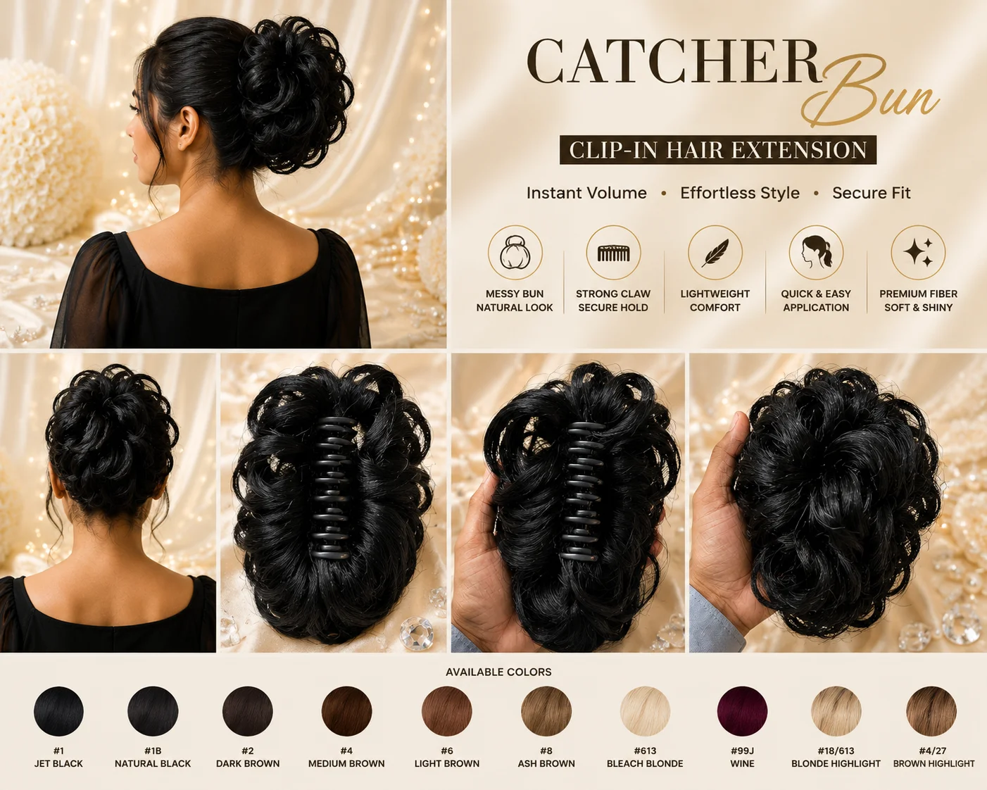 Hair Bun Extension Collection | Synthetic Claw Clip Hair Bun for Women