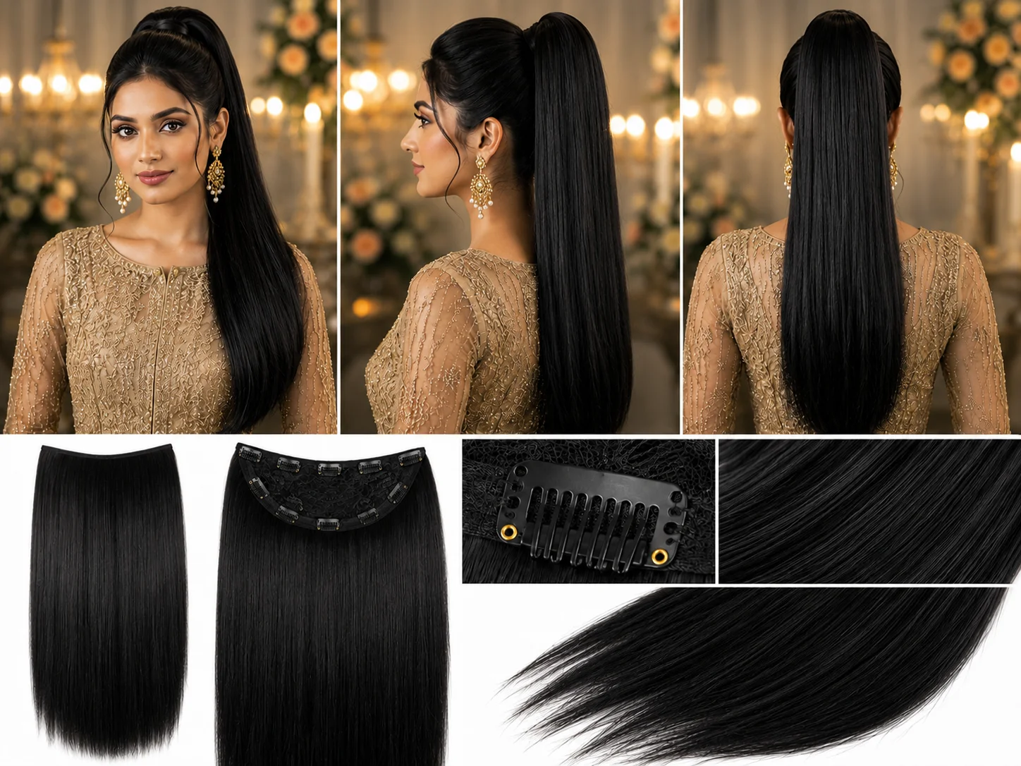 Straight Hair Extension Set – Premium Silky Clip-In Hair Extensions