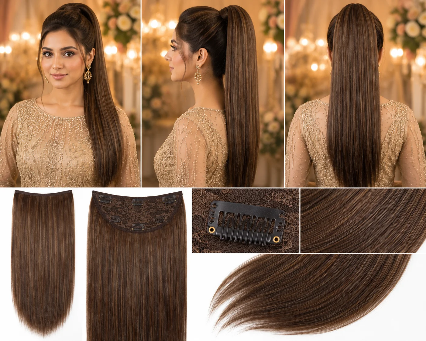 Straight Hair Extension Set – Premium Silky Clip-In Hair Extensions