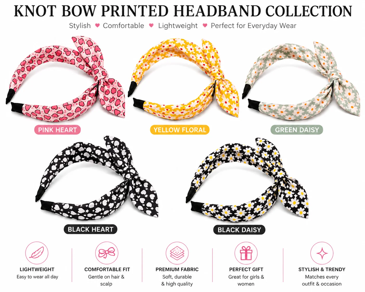 Stylish Knot Bow Printed Headband Collection for Women & Girls