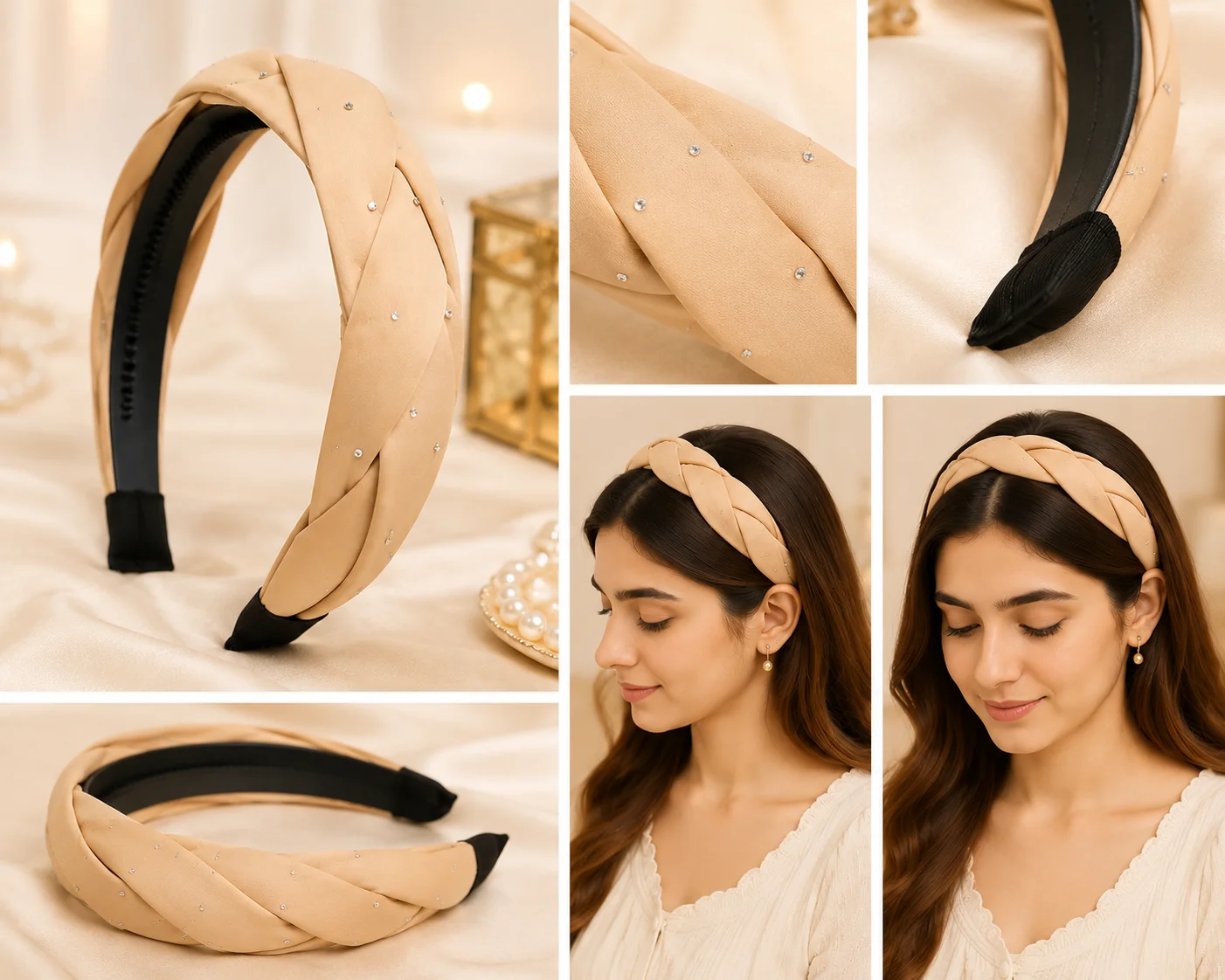 Elegant Rhinestone Braided Headband for Women & Girls