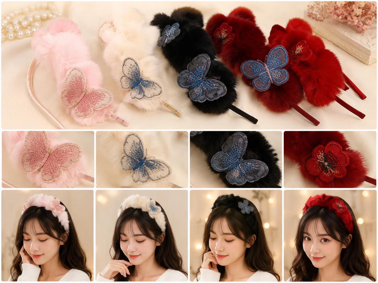 Cute Plush Bunny Ear Headband for Women & Girls