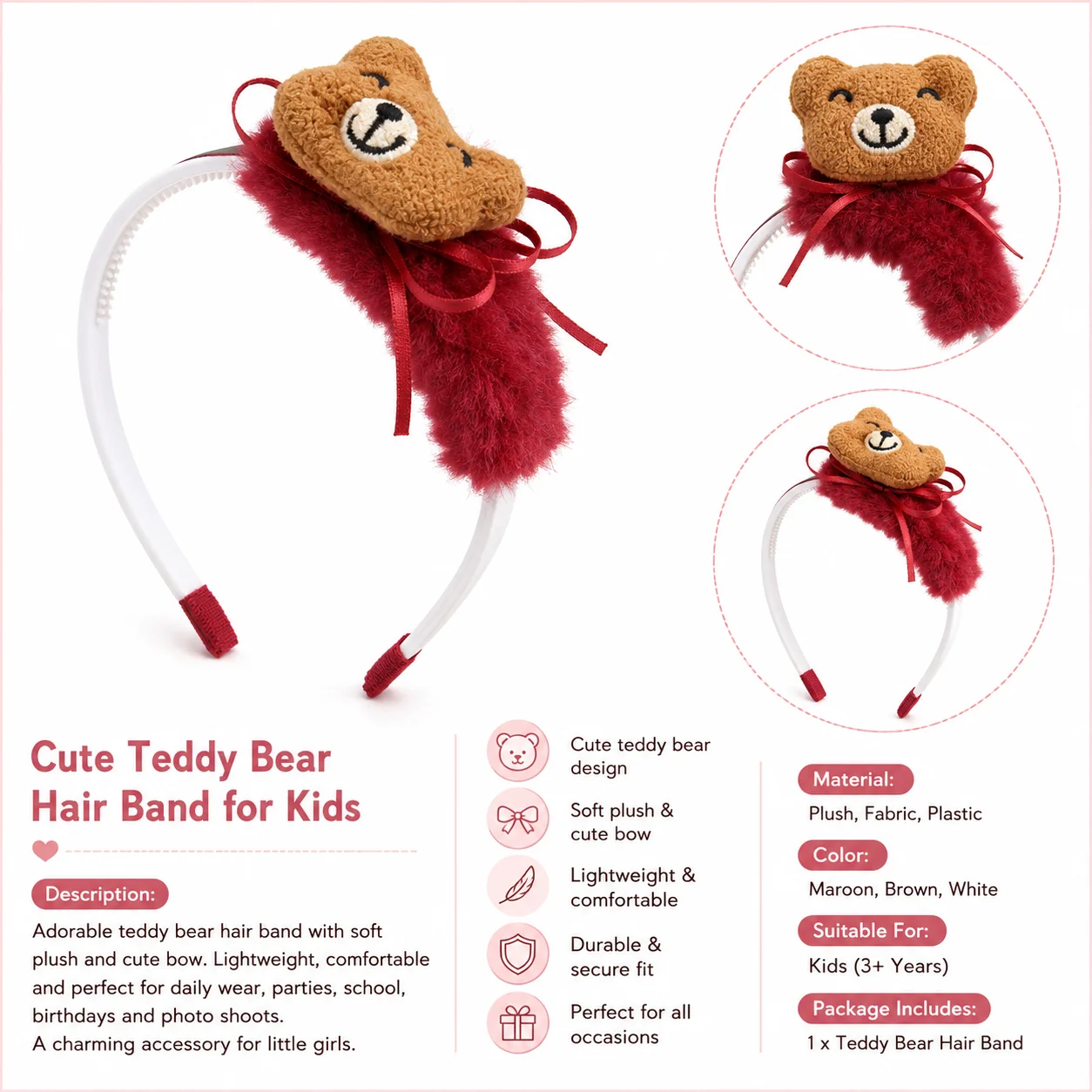 Cute Teddy Bear Plush Hair Band for Girls