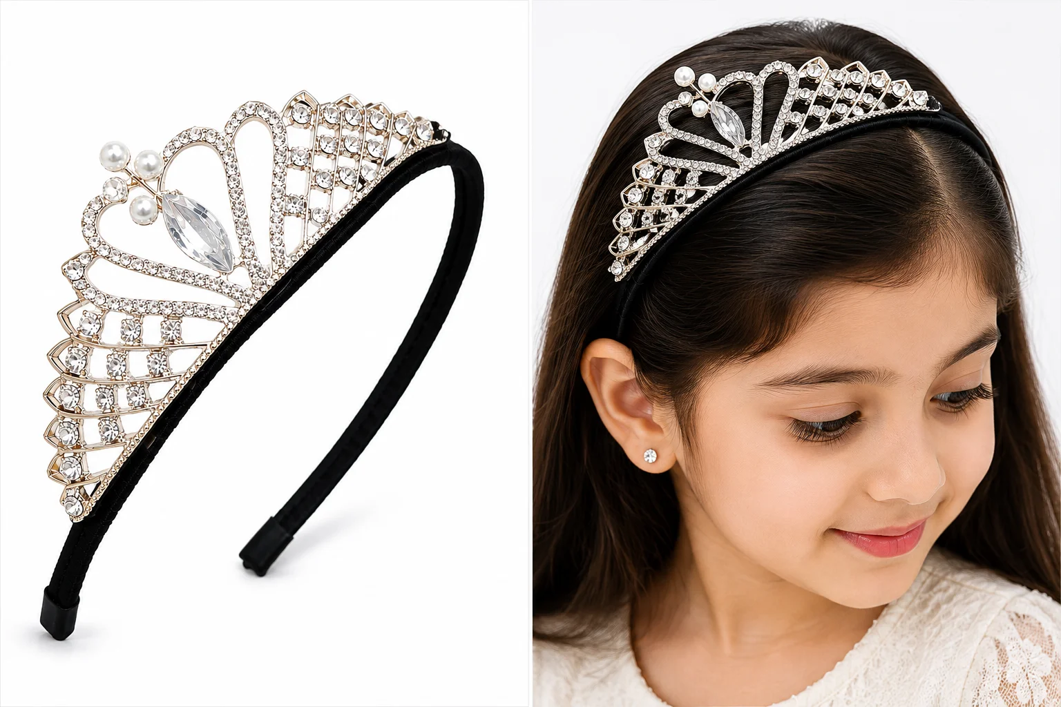 Princess Crystal Tiara Hair Band for Girls | Elegant Rhinestone Crown Headband