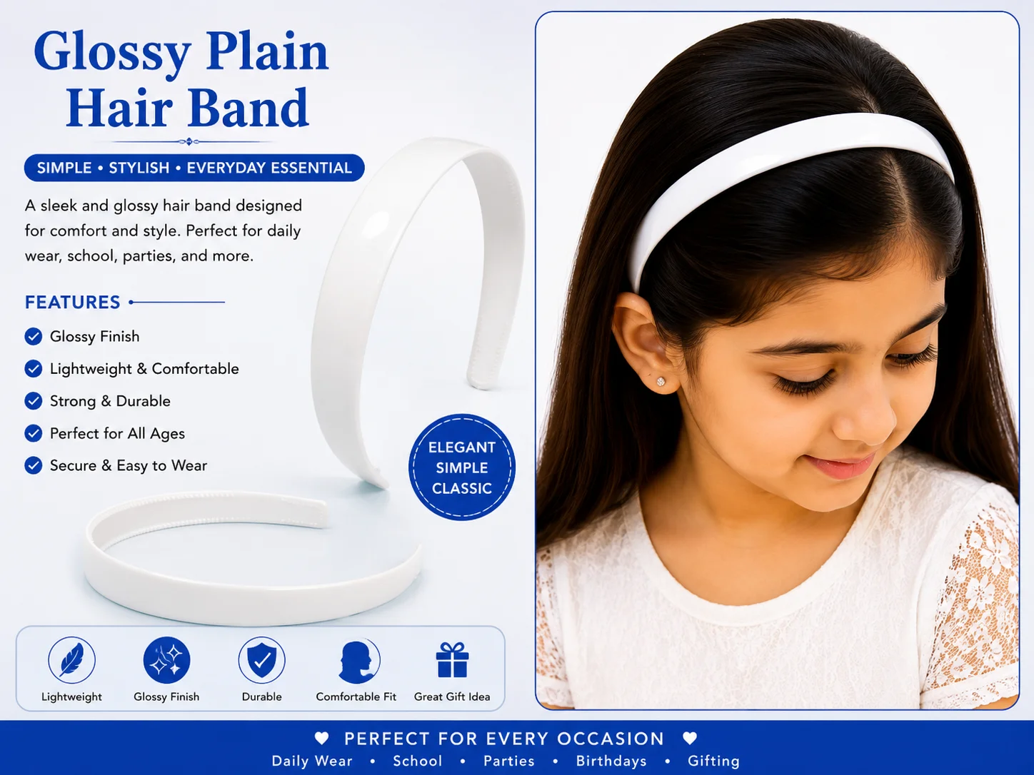Glossy Black Plastic Hair Band for Women & Girls | Everyday Fashion Headband