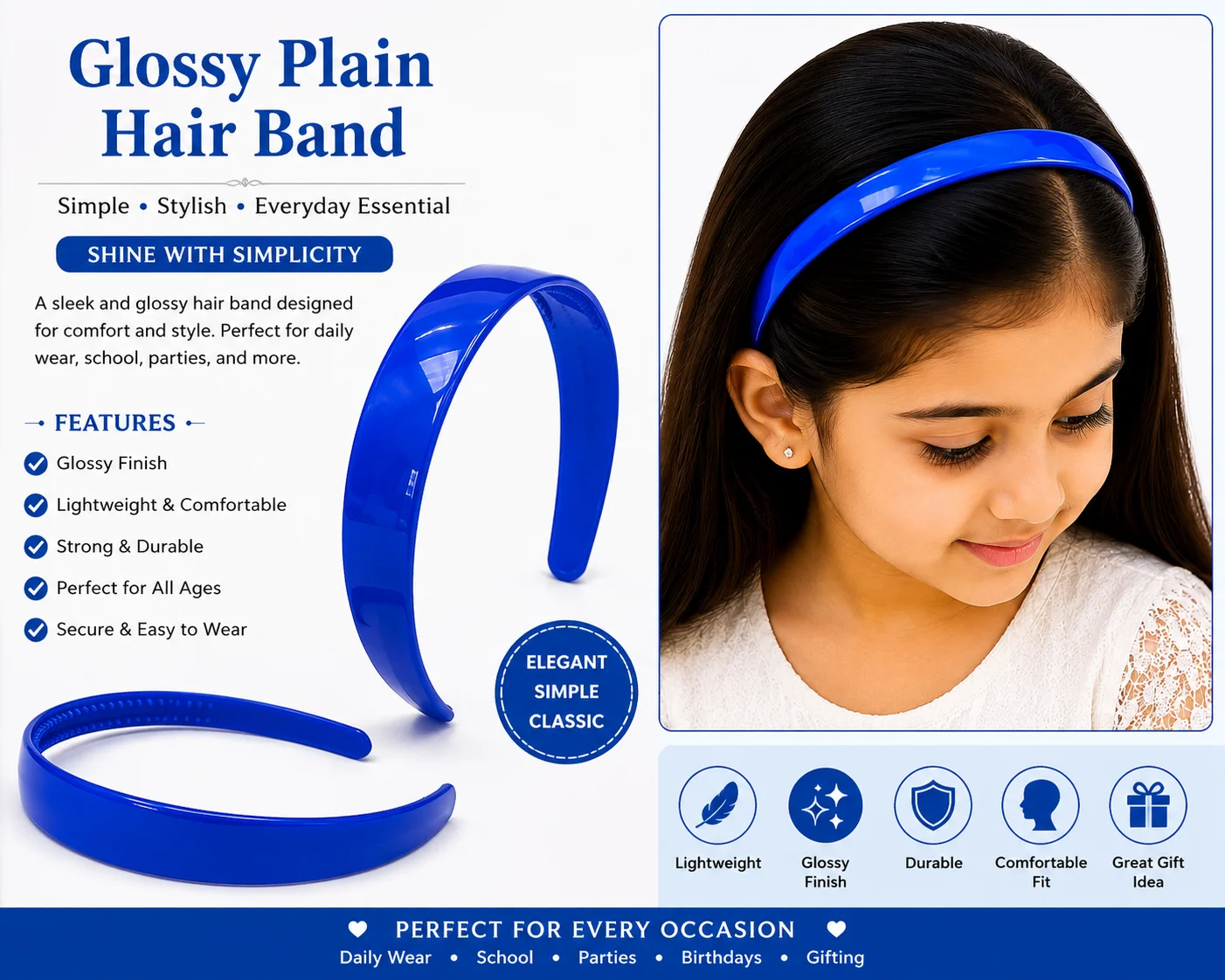 Glossy Black Plastic Hair Band for Women & Girls | Everyday Fashion Headband