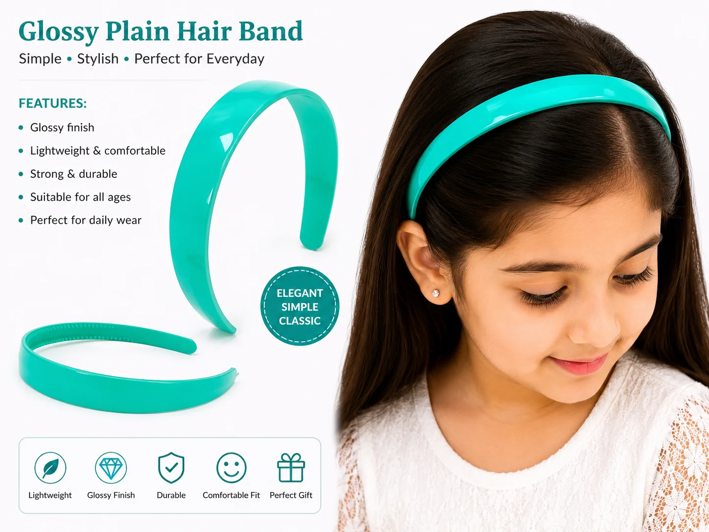 Glossy Black Plastic Hair Band for Women & Girls | Everyday Fashion Headband