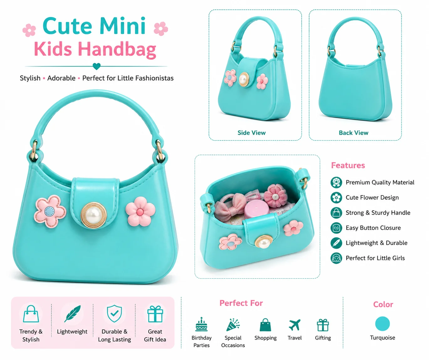 Cute Mini Handbag for Girls | Floral Kids Purse | Stylish Shoulder & Party Bag