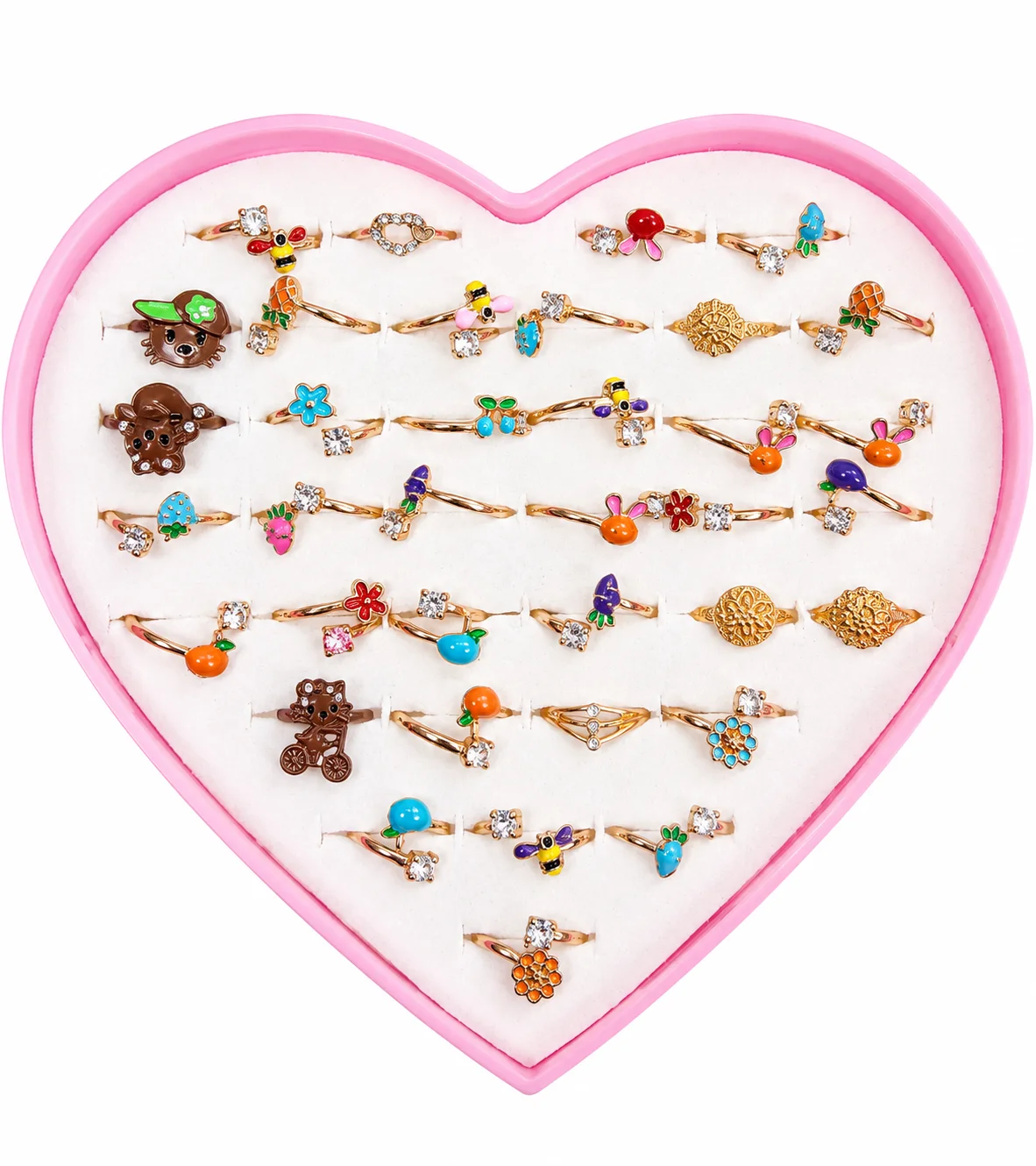 Cute Adjustable Cartoon Crystal Rings Set | Colorful Kids Fashion Finger Rings