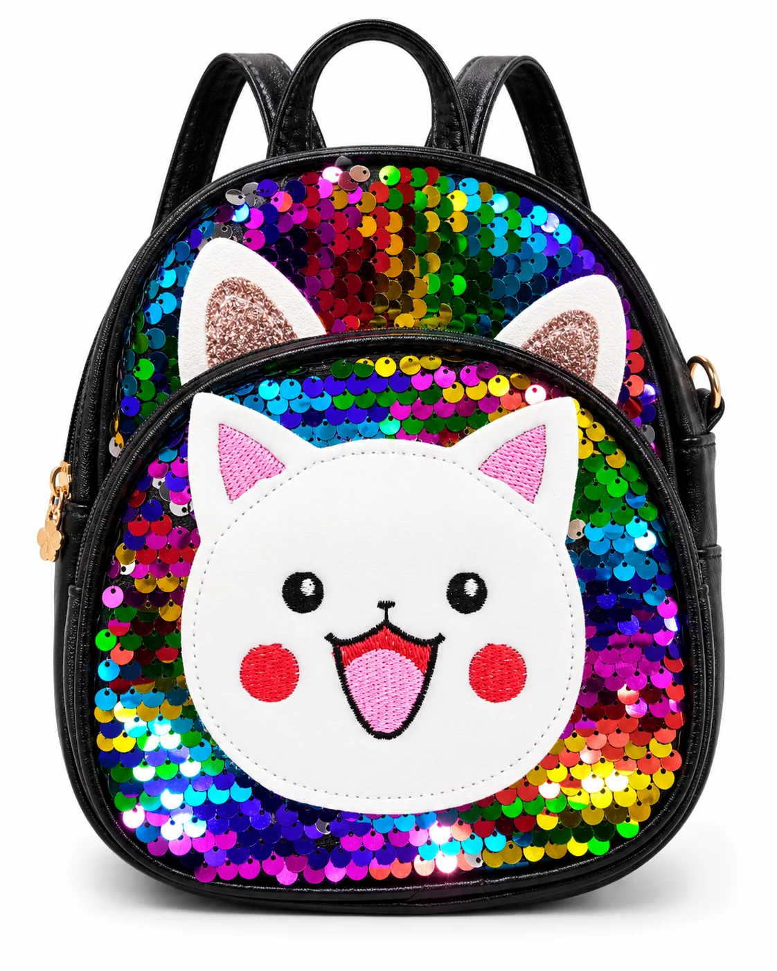 Cute Rainbow Sequin Cat Mini Backpack for Girls – Glitter School & Travel Bag
