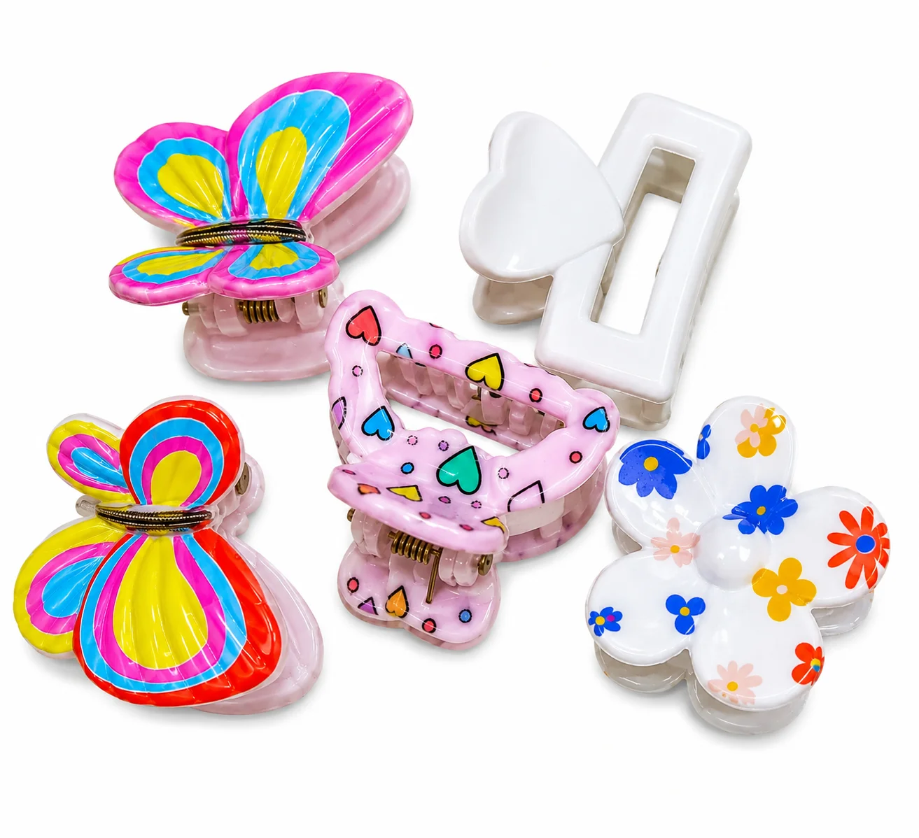5-Piece Cute Kids Hair Claw Clip Set – Butterfly, Flower & Heart Hair Accessories for Girls