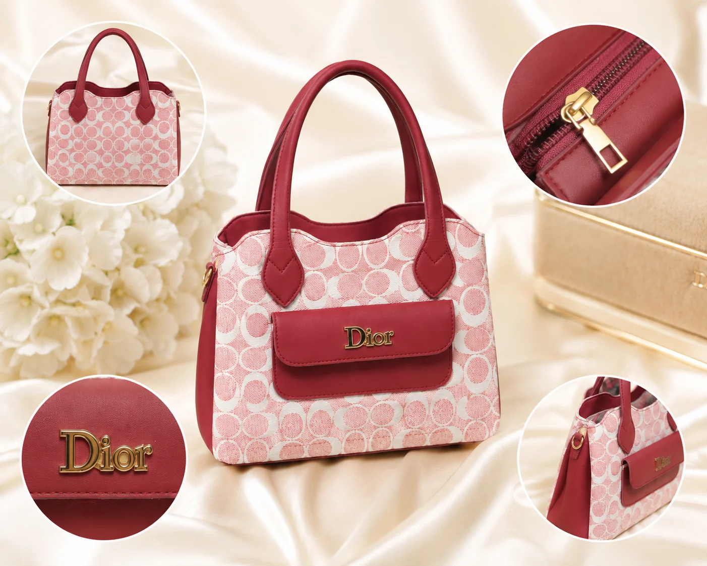 Premium DIOR Shoulder Bag with Front Pocket & Zip Closure