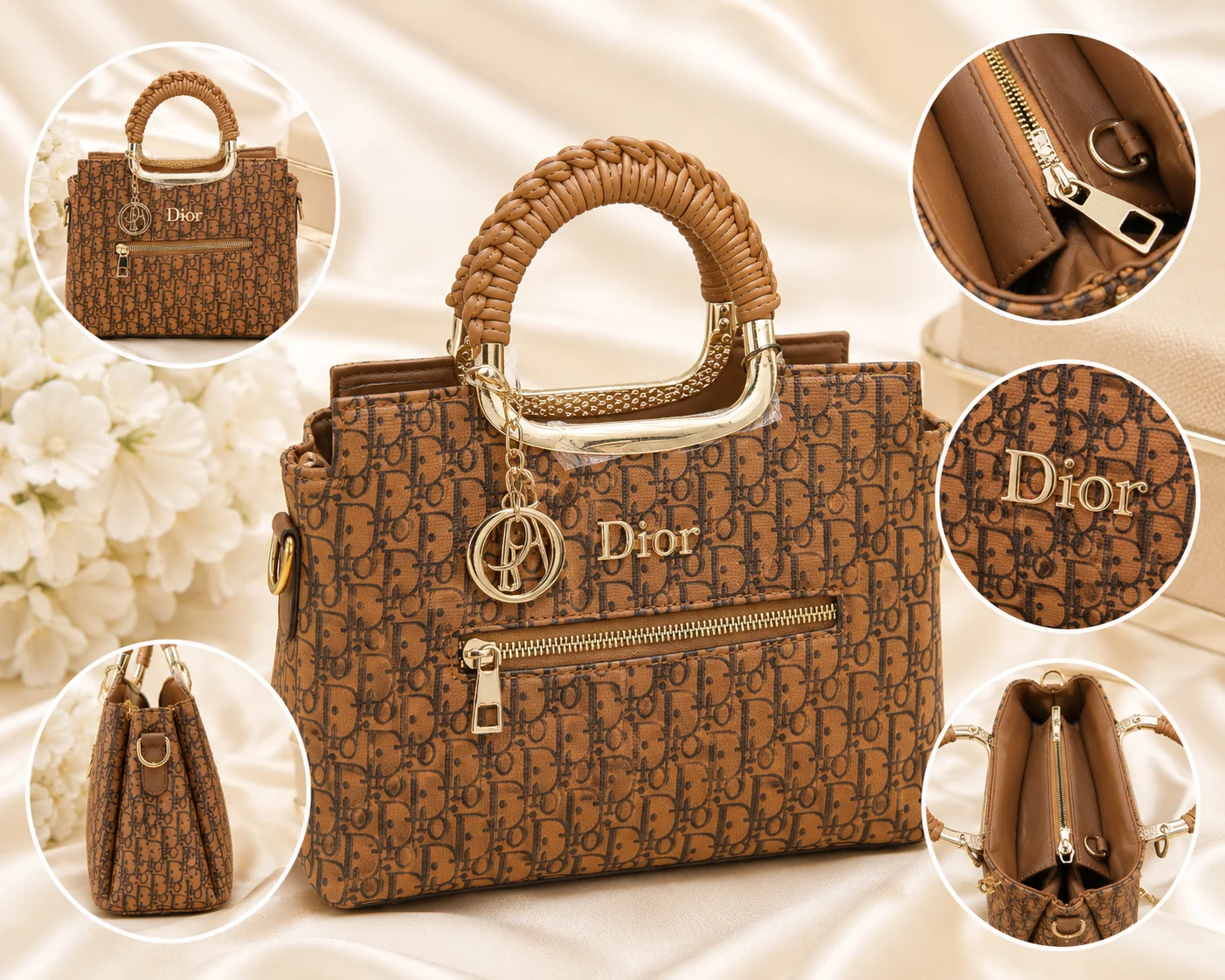 DIOR Brown Monogram Top Handle Handbag for Women
