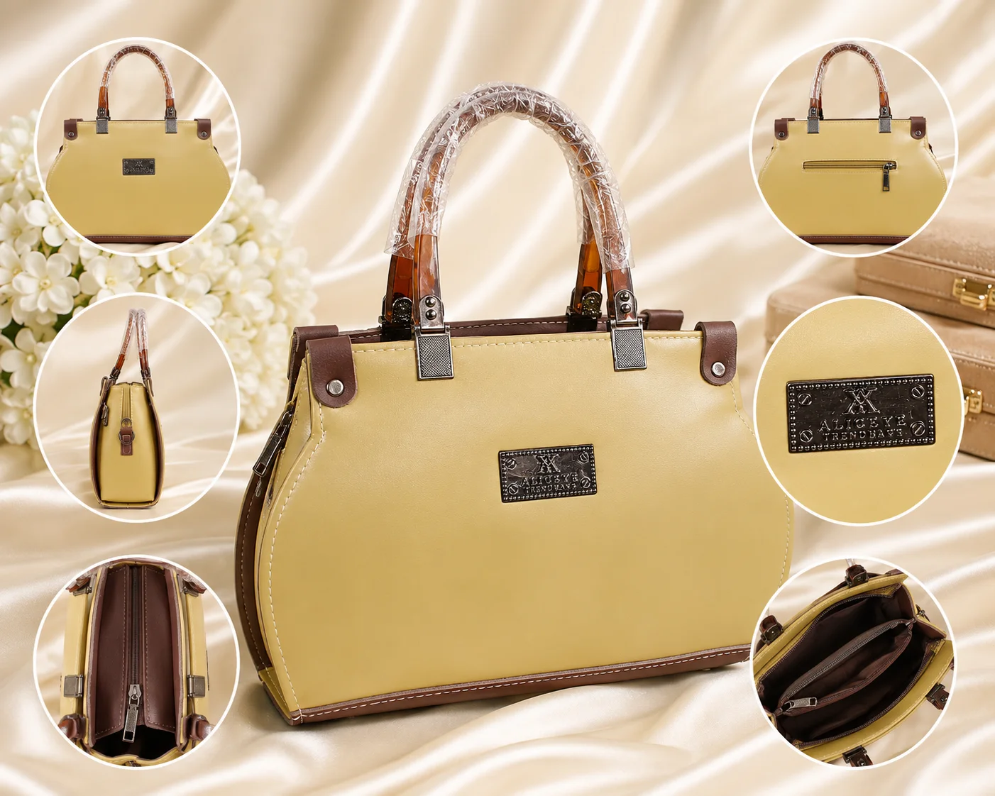 Beige & Brown Women's Handbag