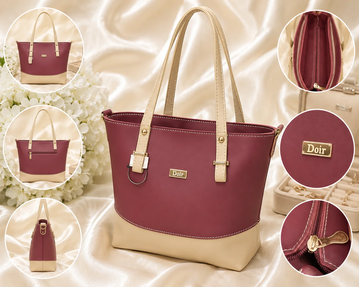 Large Premium Color Block Tote Handbag for Women