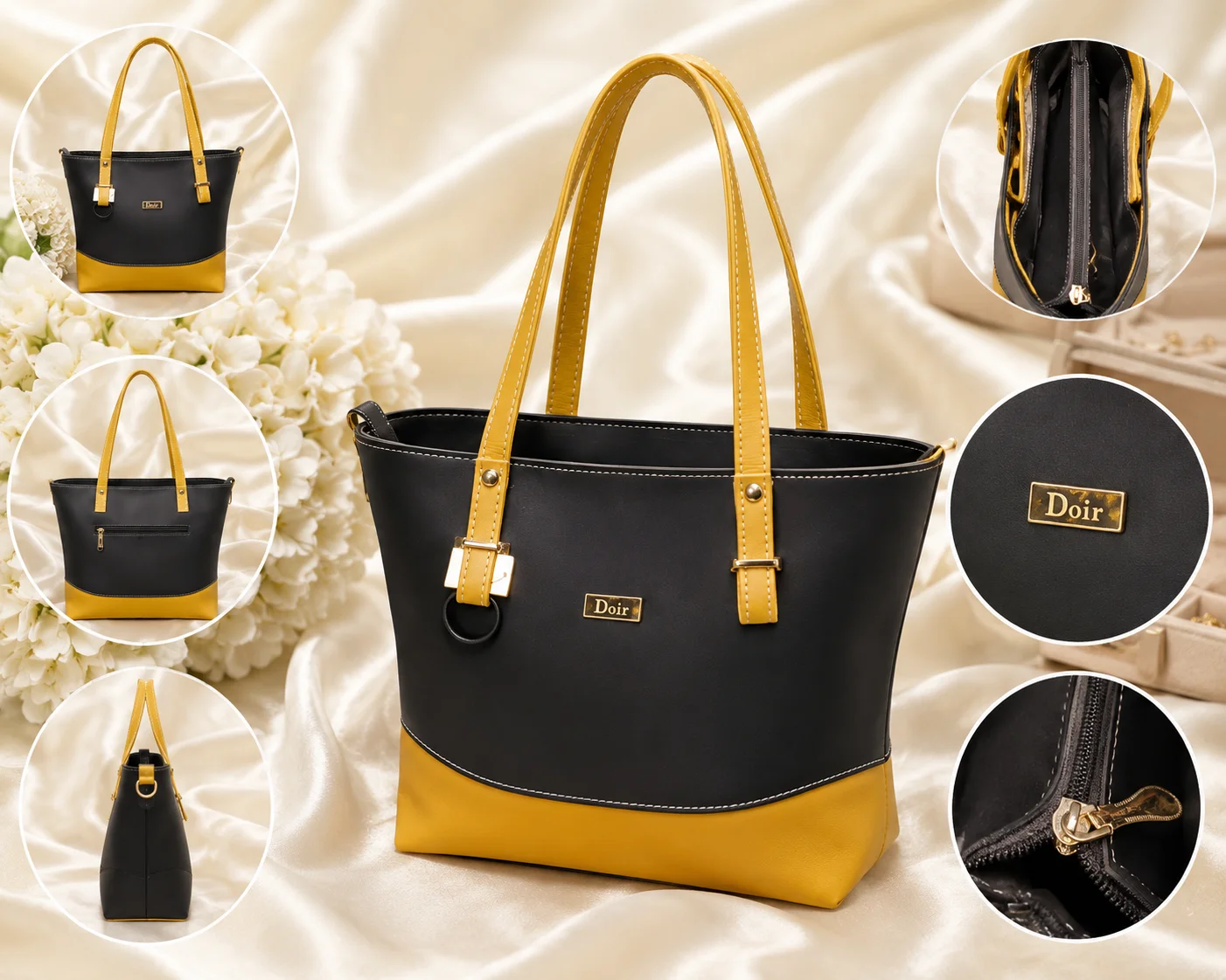 Large Premium Color Block Tote Handbag for Women