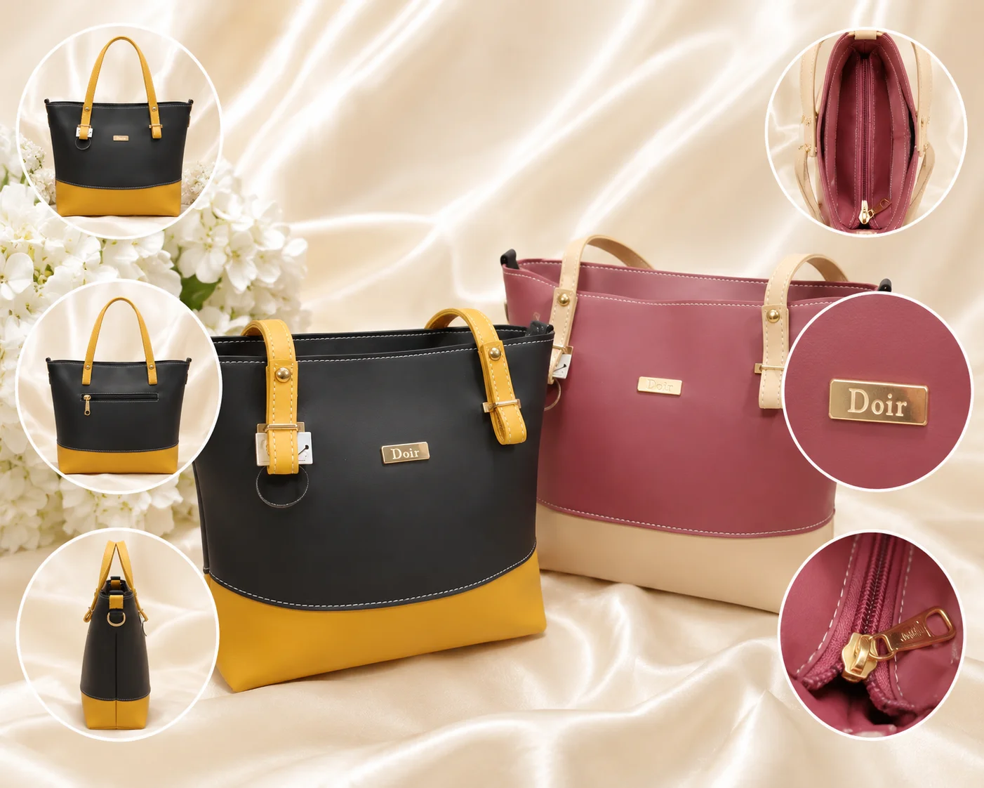 Large Premium Color Block Tote Handbag for Women