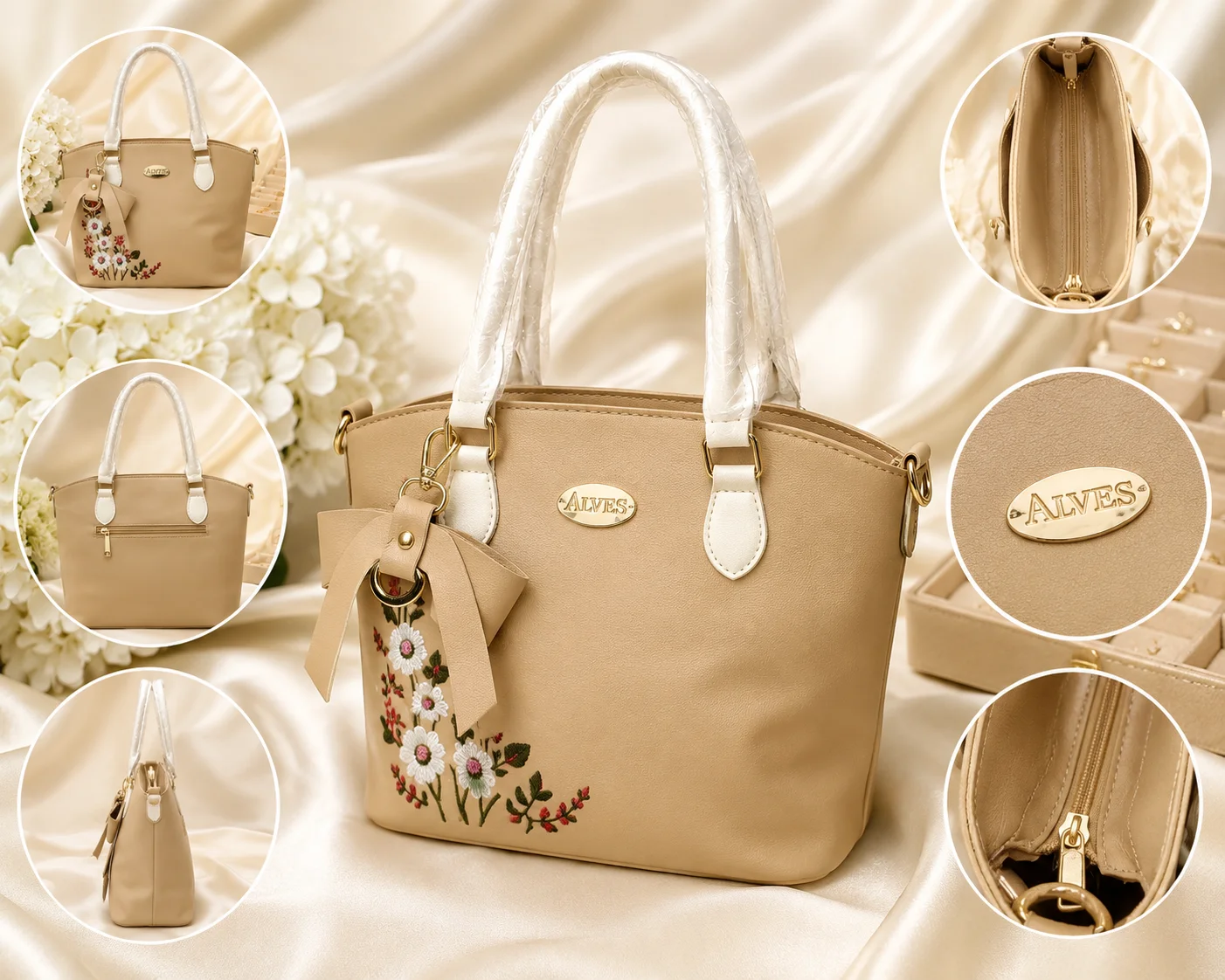 Floral Embroidered Tote Handbag