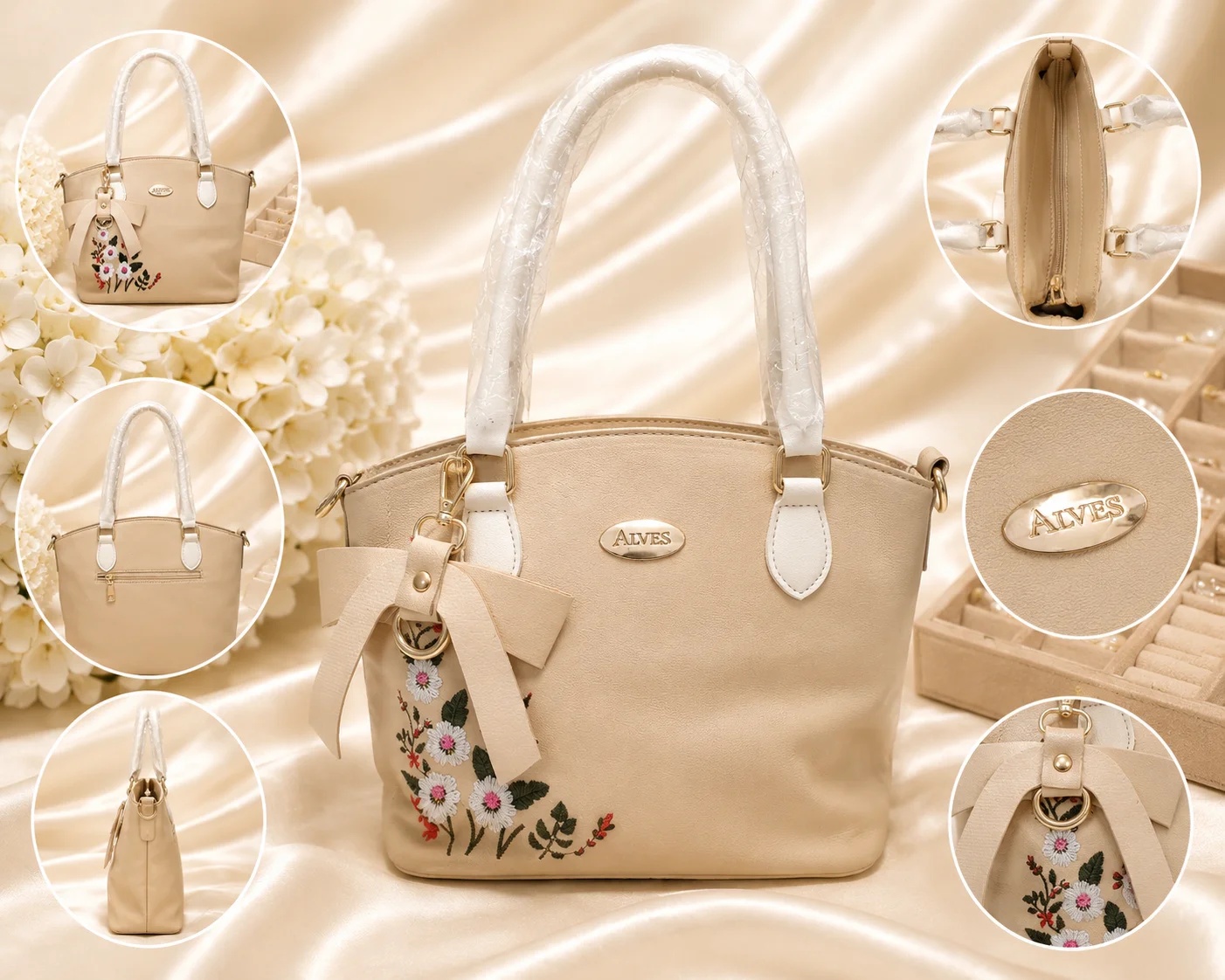 Floral Embroidered Tote Handbag