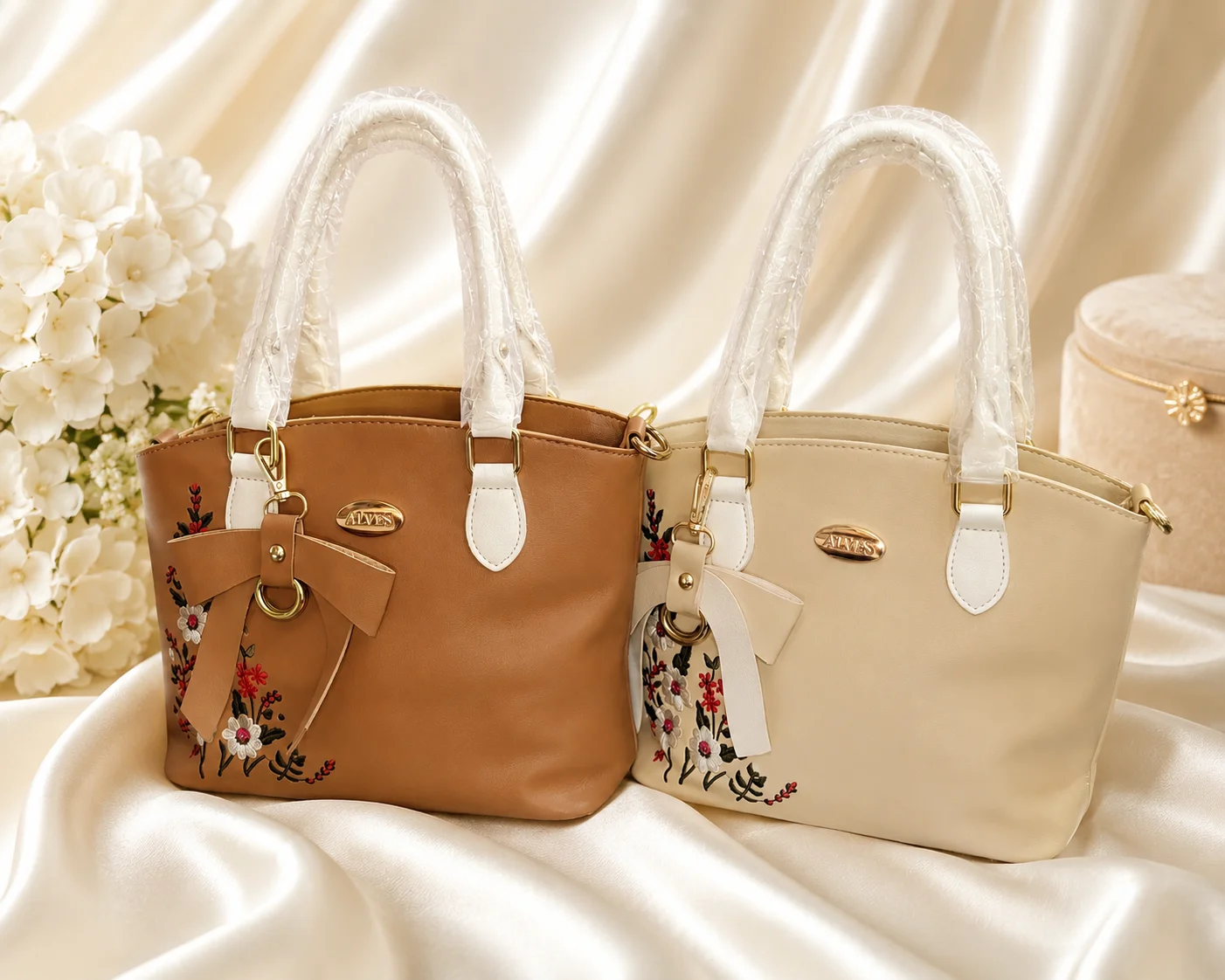 Floral Embroidered Tote Handbag